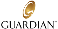 Guardian logo featuring gold oval shape with white center on white background.