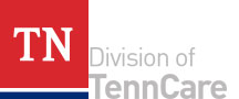 TennCare Division logo with red and blue design elements on white background