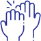 Two hands reaching upward with sparkle effects, representing care and support in dental practice.